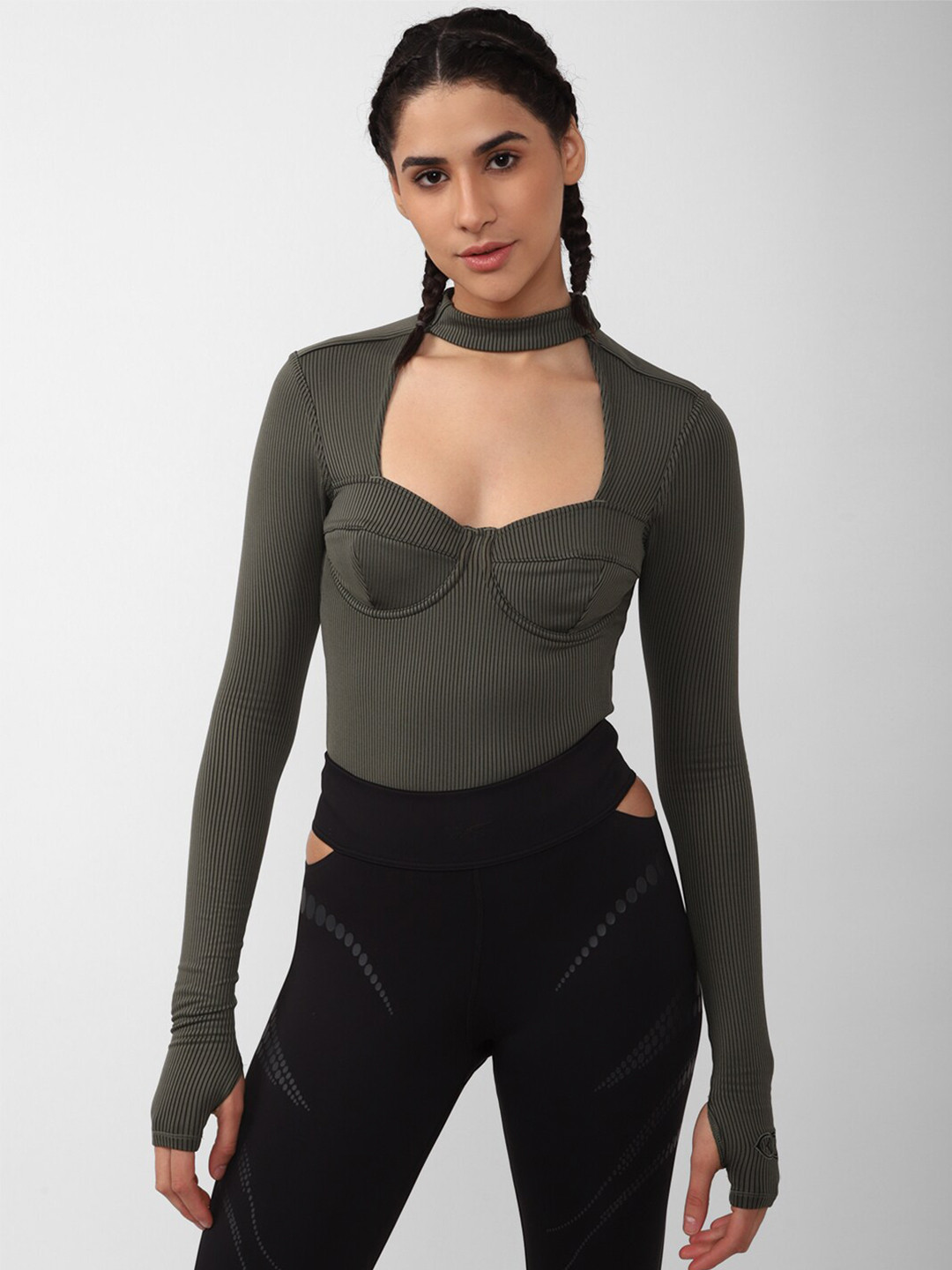 Reebok Women Self-Striped Cardi Bodysuit