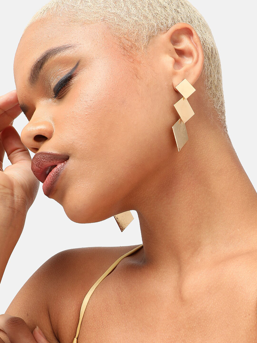 SOHI Gold-Plated Contemporary Drop Earrings
