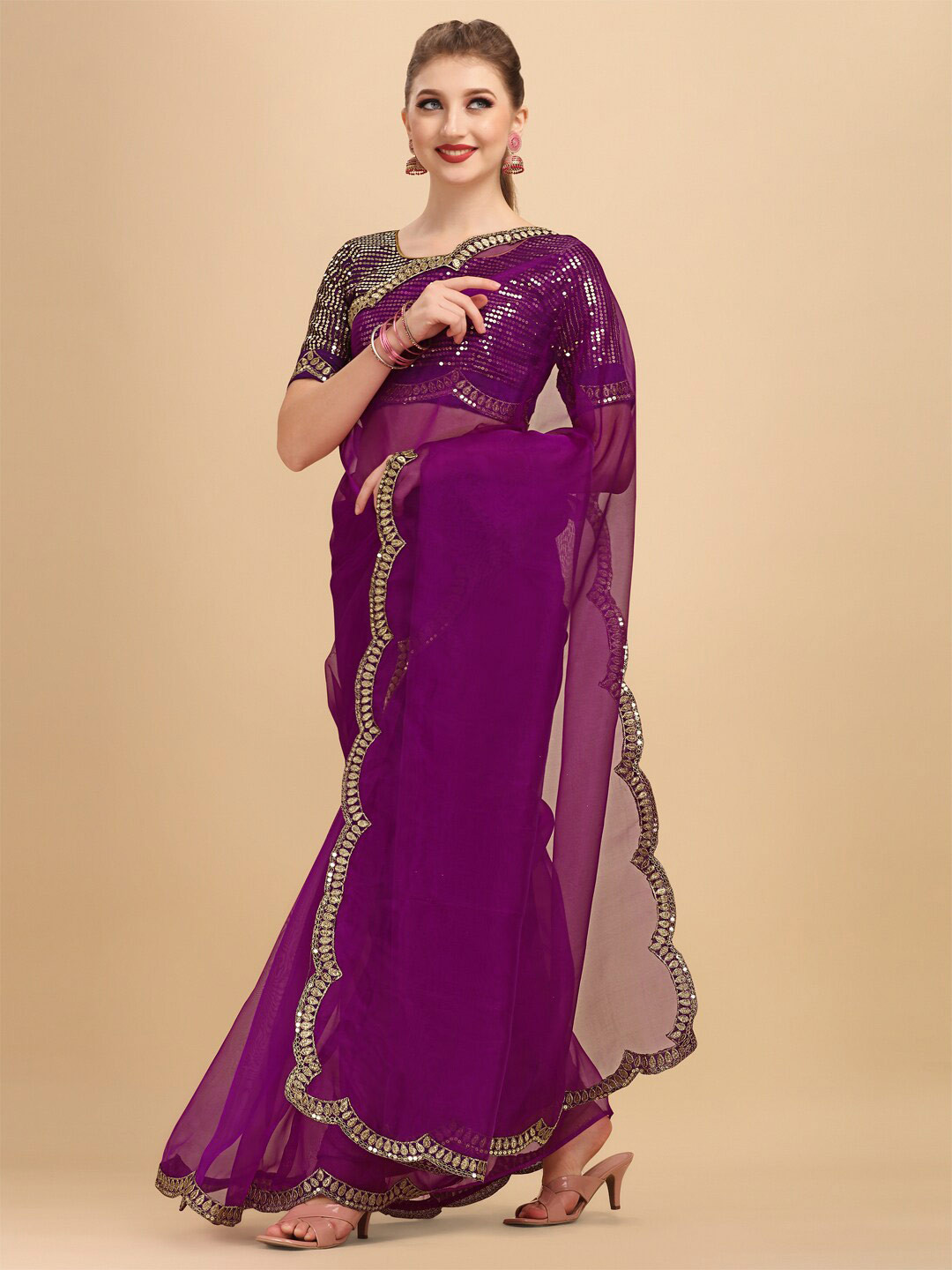 Sangria Cutwork Organza Designer Zari Saree