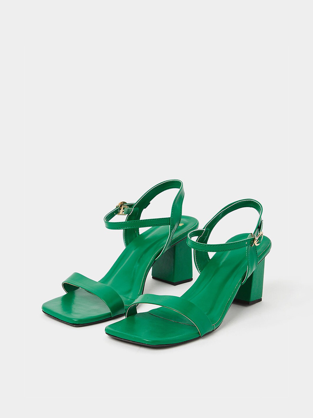 Styli Green Open Toe Block Heels With Buckles