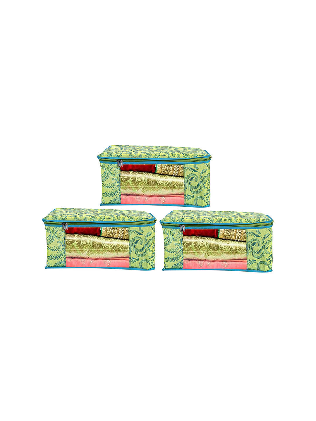 Home Fresh Green 3 Pieces Leaves Printed Multi-Utility Organisers