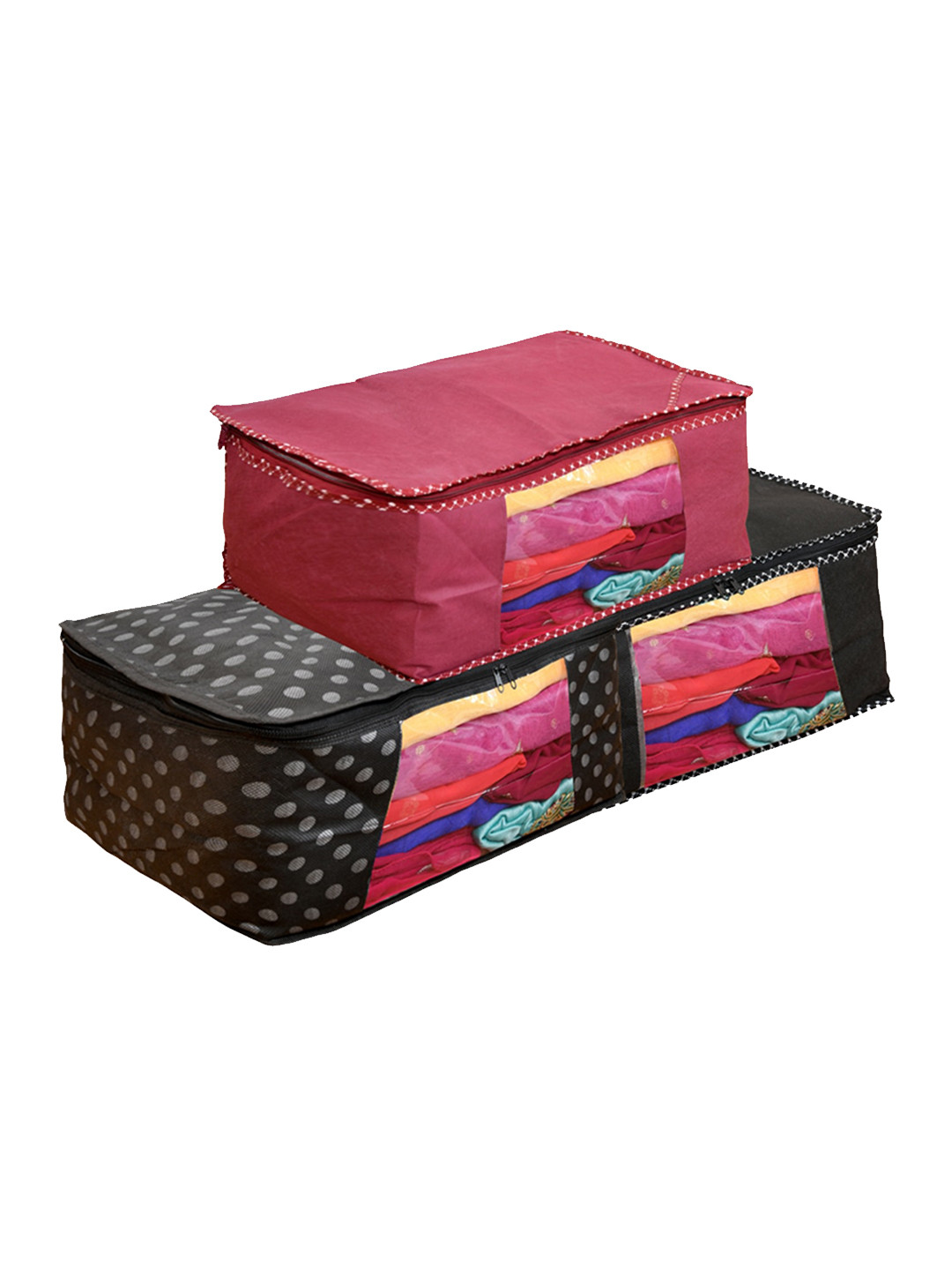 Home Fresh Magenta-Pink & Black 3-Pcs Printed Canvas Multi-Utility Organisers