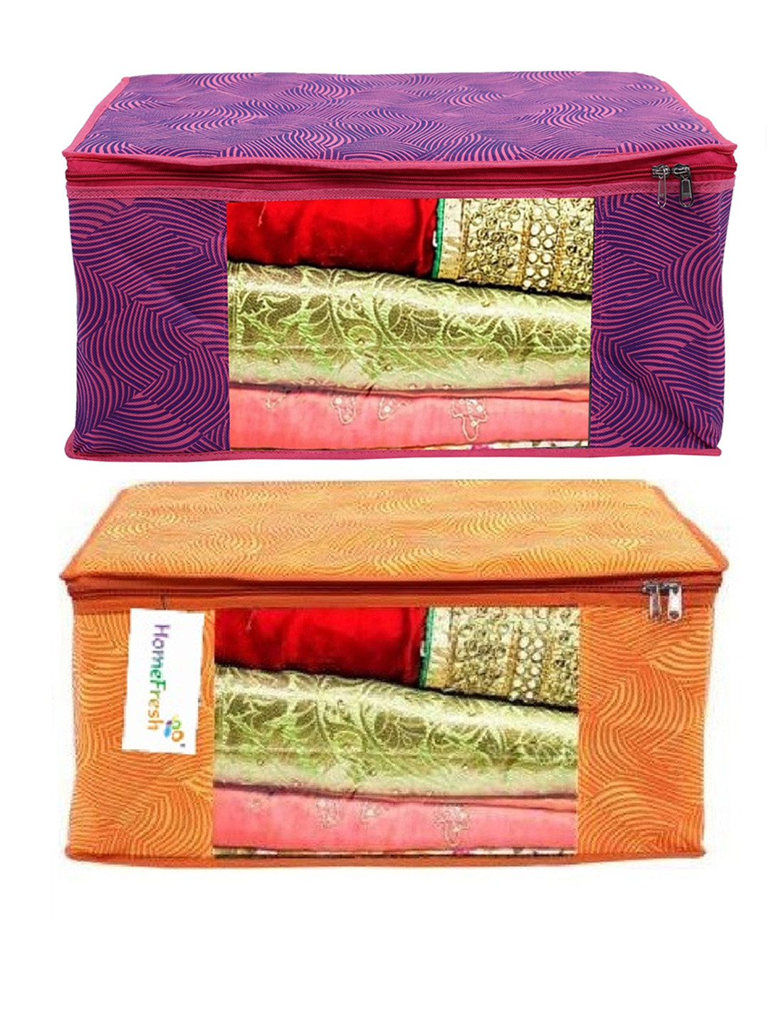 Home Fresh Pink & Orange-Coloured 2 Pieces Leheriya Printed Multi-Utility Organisers