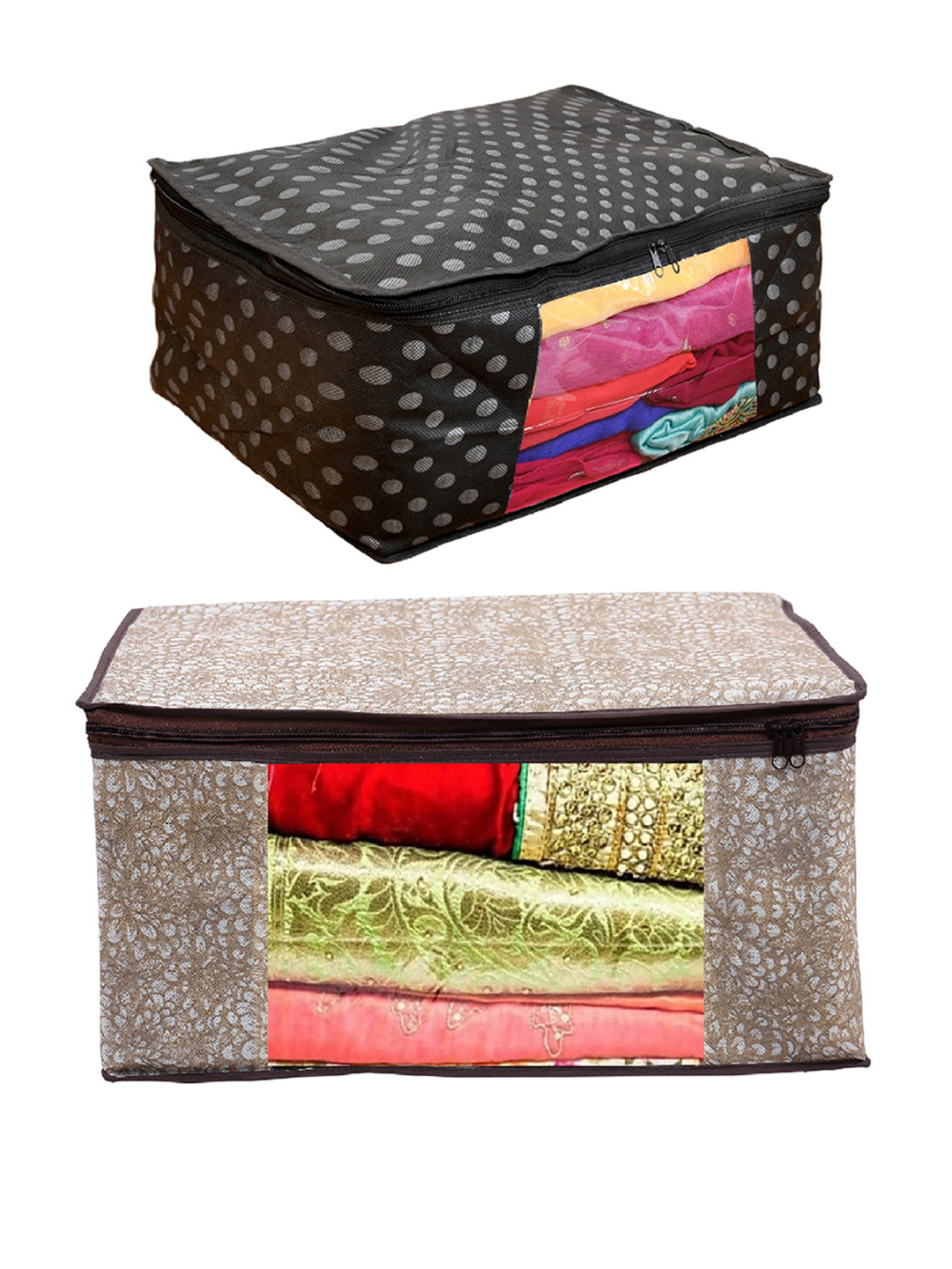 Home Fresh Brown & Black 2 Pieces Printed Canvas Multi Utility Organisers