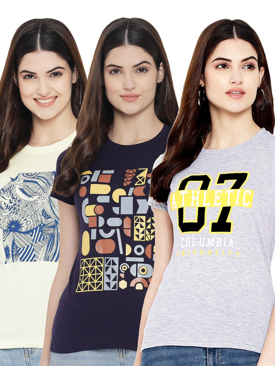 Fabflee Pack Of 3 Abstract Printed Cotton T-shirt