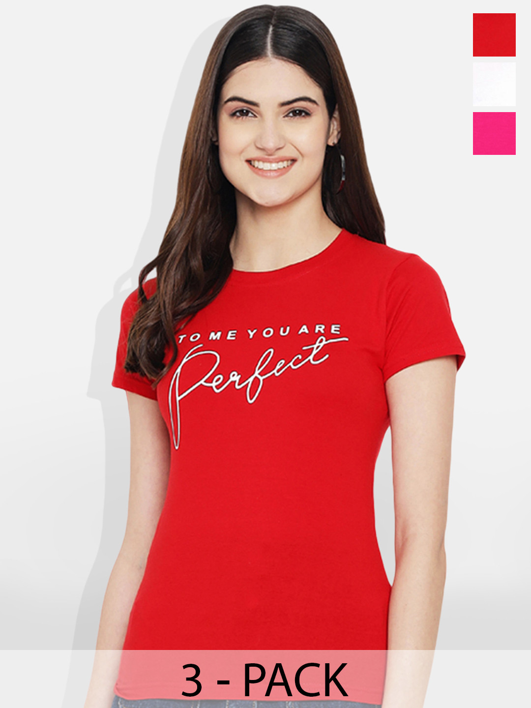 Fabflee Pack Of 3Typography Printed Cotton T-shirt