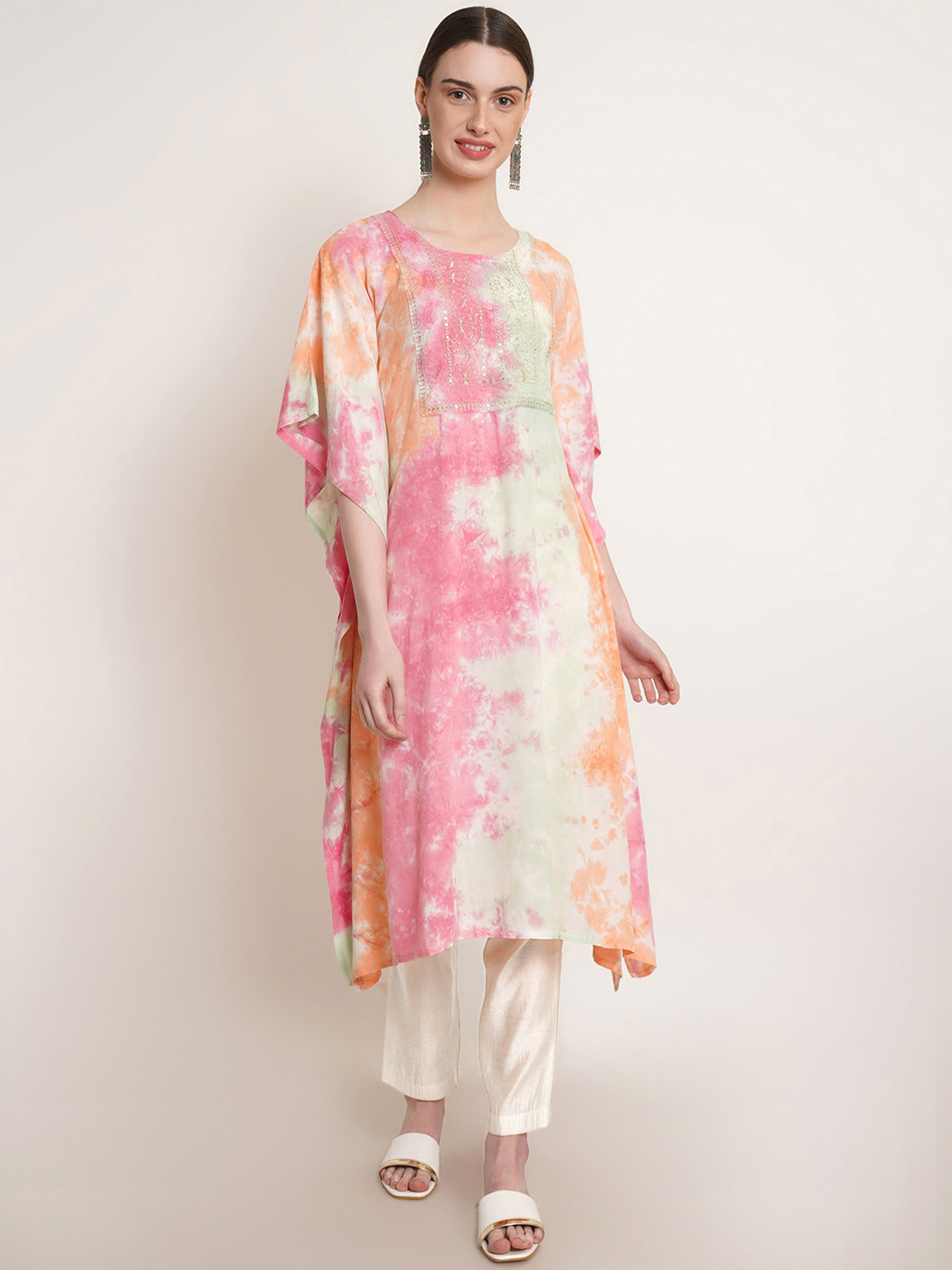 Maaesa Tie & Dyed Sequinned Kaftan Kurta