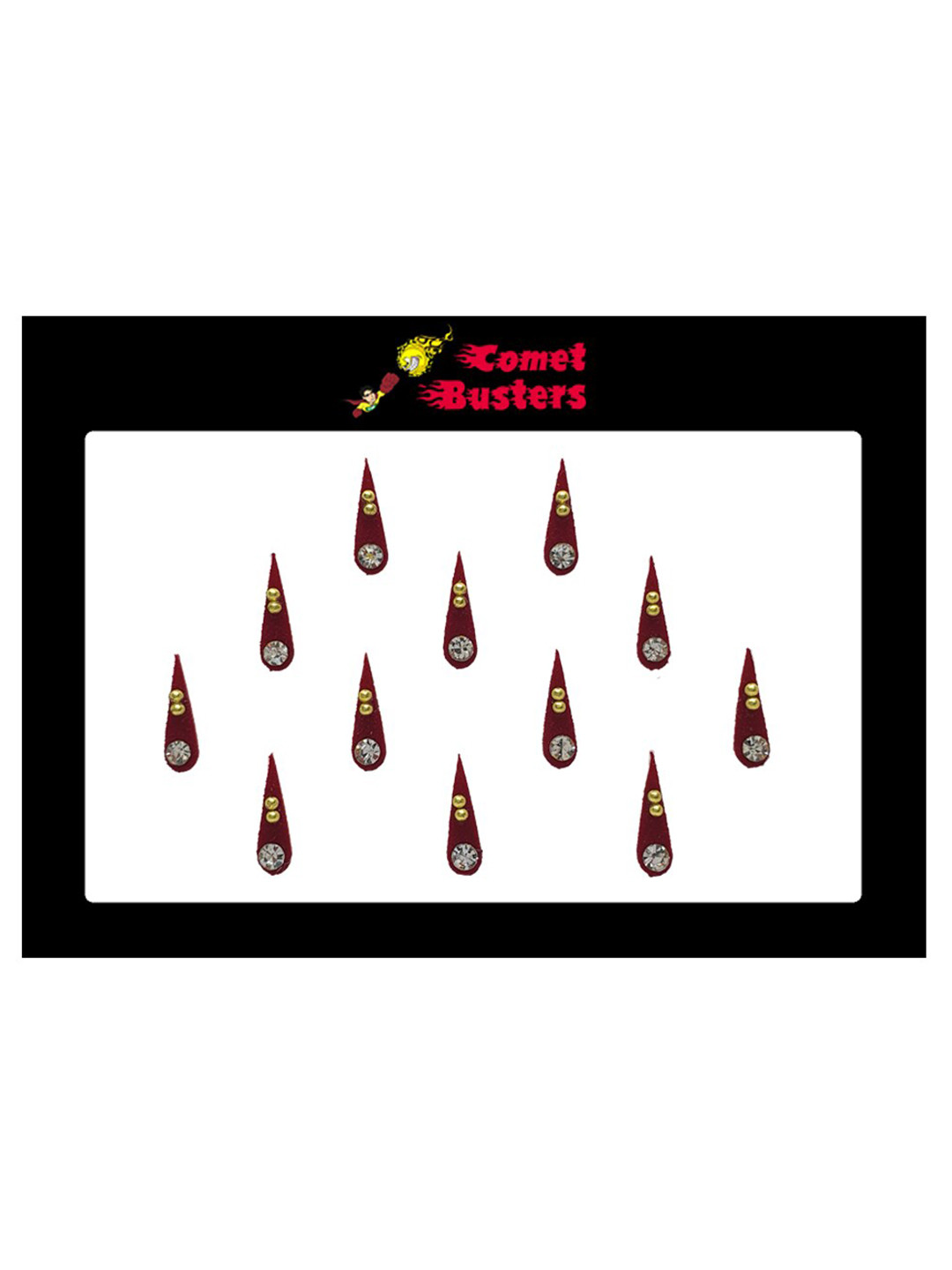 Comet Busters Maroon Embellished Handcrafted Designer Bindis - 12 Pcs
