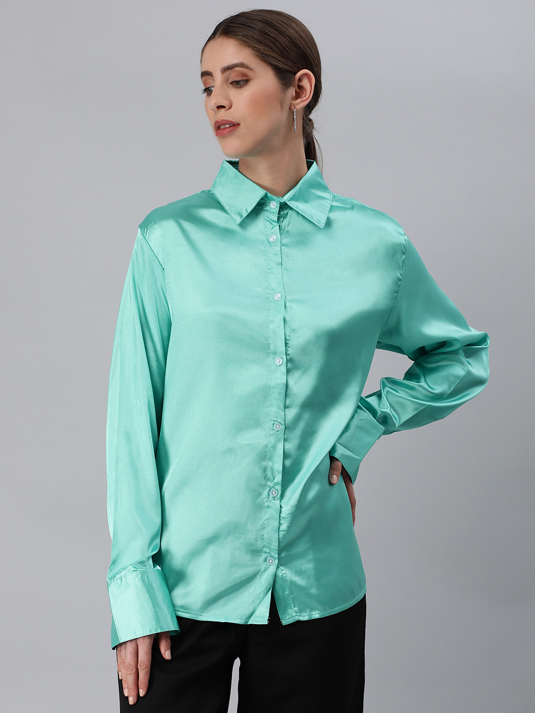 London Rag Women Satin Opaque Casual Shirt