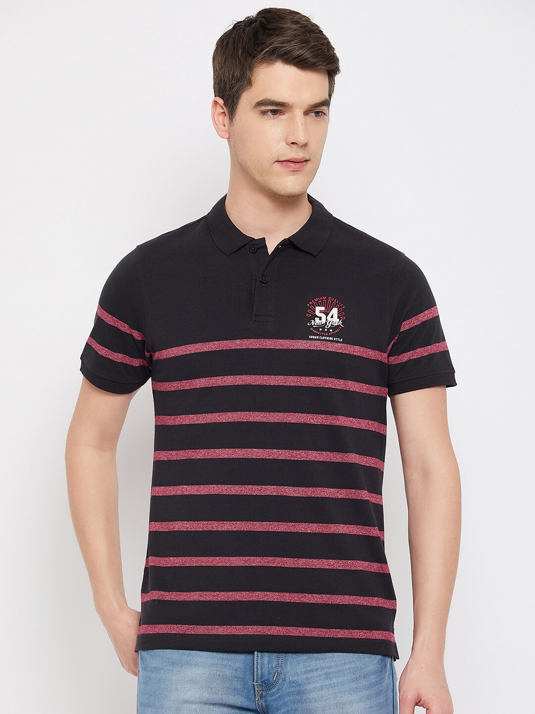 Club York Striped Polo Collar Cotton T-shirt
