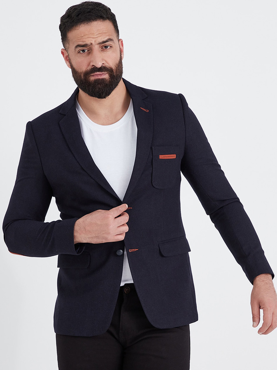 MR BUTTON Men Self-Design Single Breasted Slim-Fit Blazer