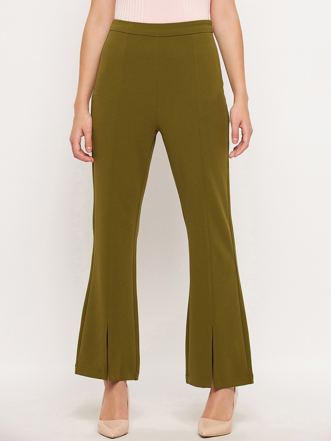 Madame Women Straight Fit Bootcut Slit Trousers