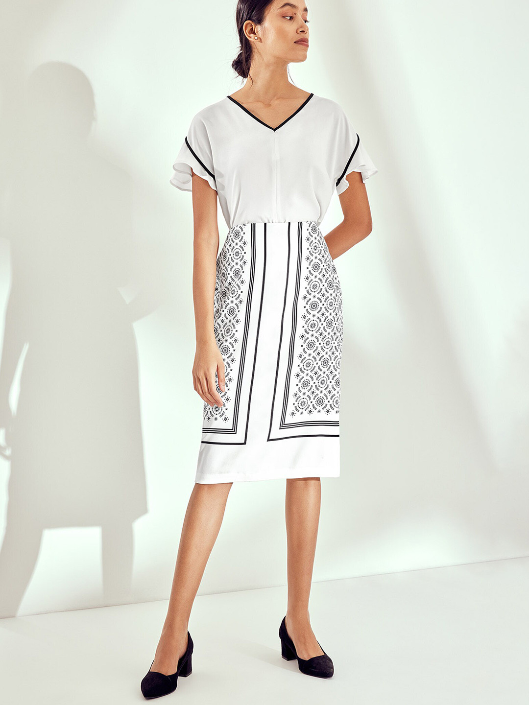 The Label Life Printed Pencil Midi Skirt