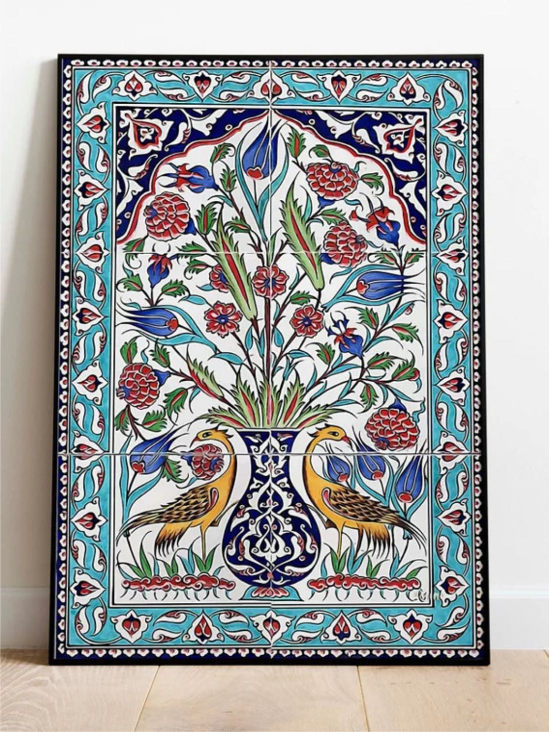 INDIAN CLASSIC ART White & Blue Pichwai Floral Wall Painting