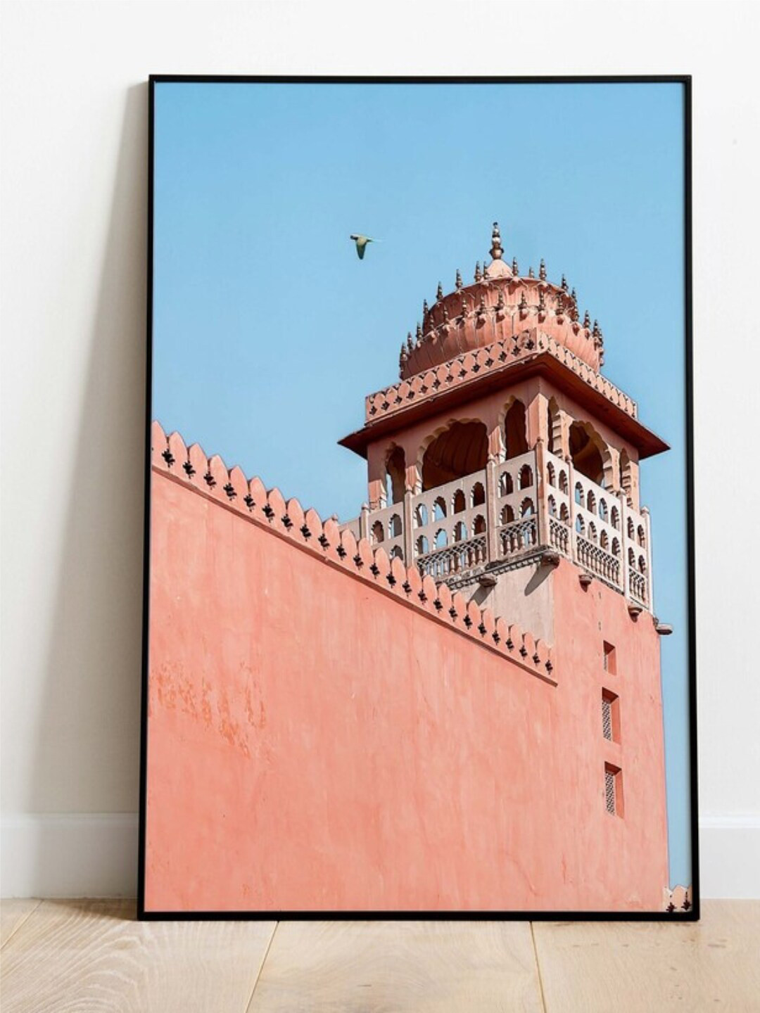 INDIAN CLASSIC ART Red & Blue Rajasthan Palace Printed Framed Wall Art