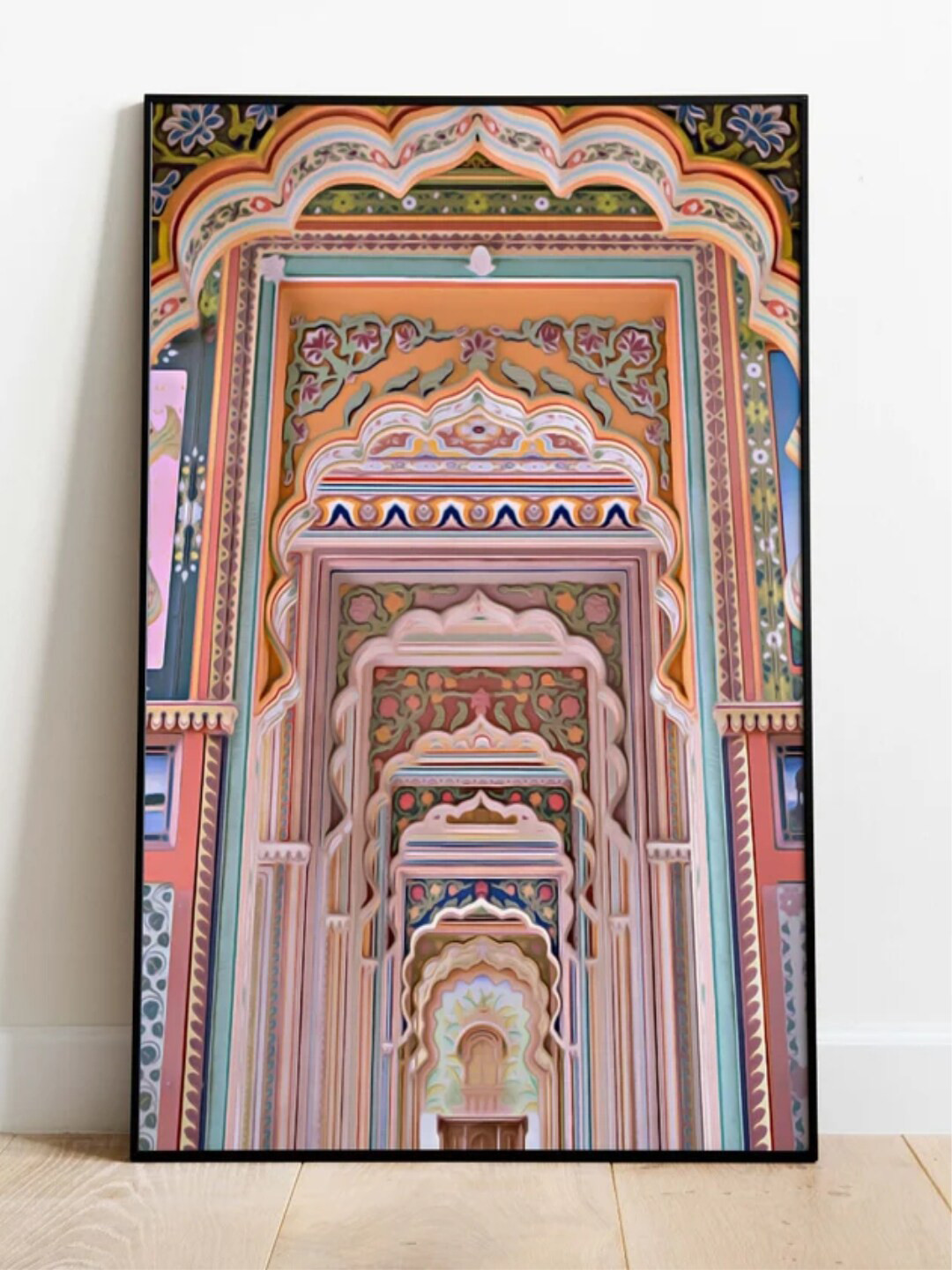 INDIAN CLASSIC ART Beige & Blue Indian Palace Framed Wall Painting