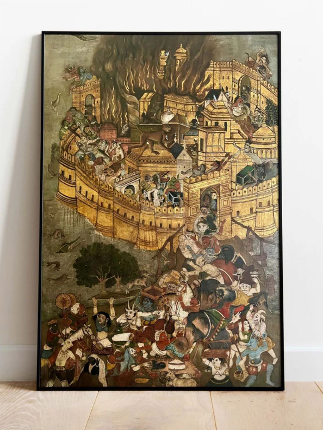 INDIAN CLASSIC ART Beige & Green Indian Mughal Wall Art