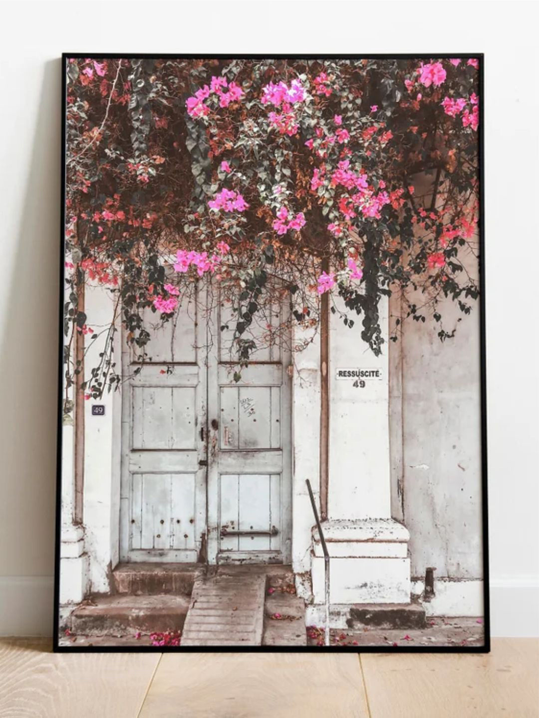 INDIAN CLASSIC ART Pink Indian Bougainvillea Painting Frame Wall Art