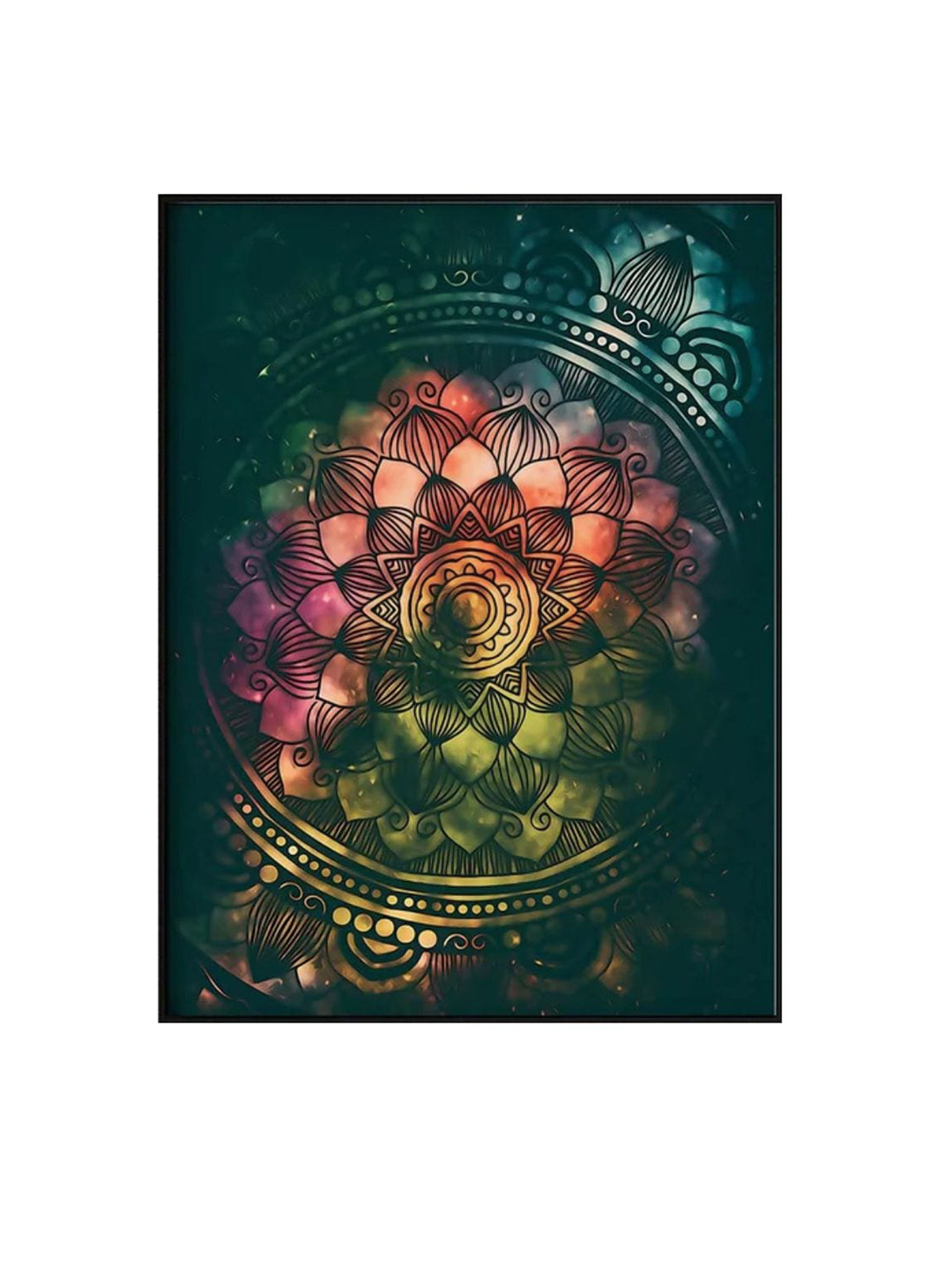 INDIAN CLASSIC ART Green & Red Indian Mandala Framed Wall Painting