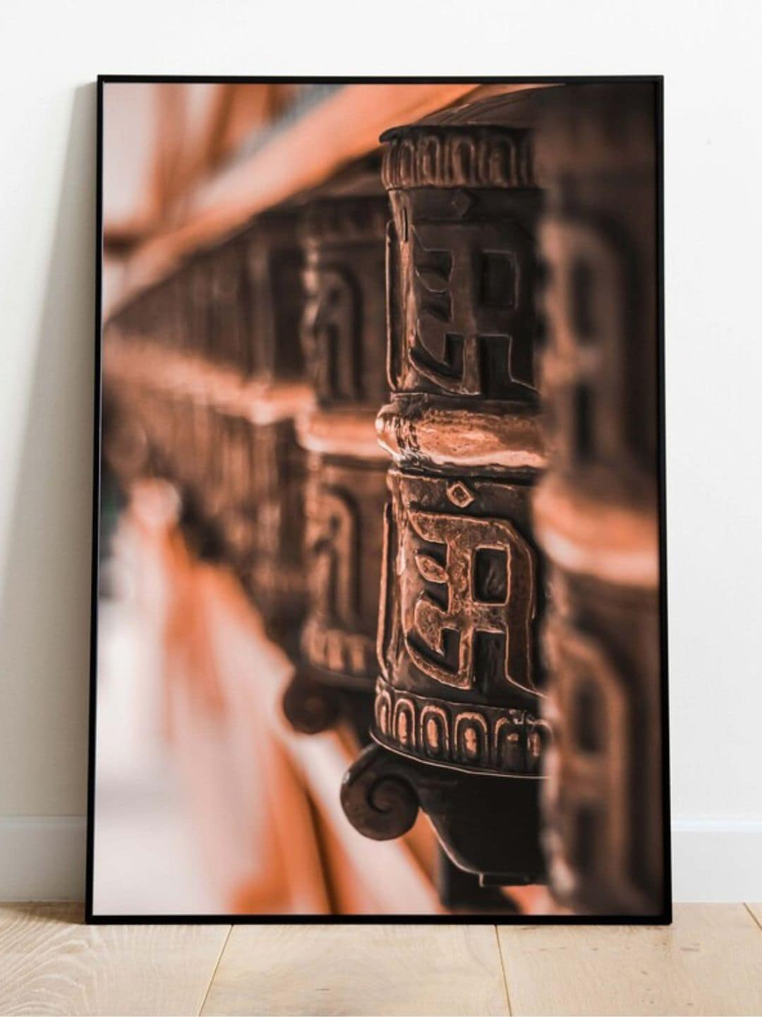 INDIAN CLASSIC ART Brown Buddhist Prayer Wheels Wall Art