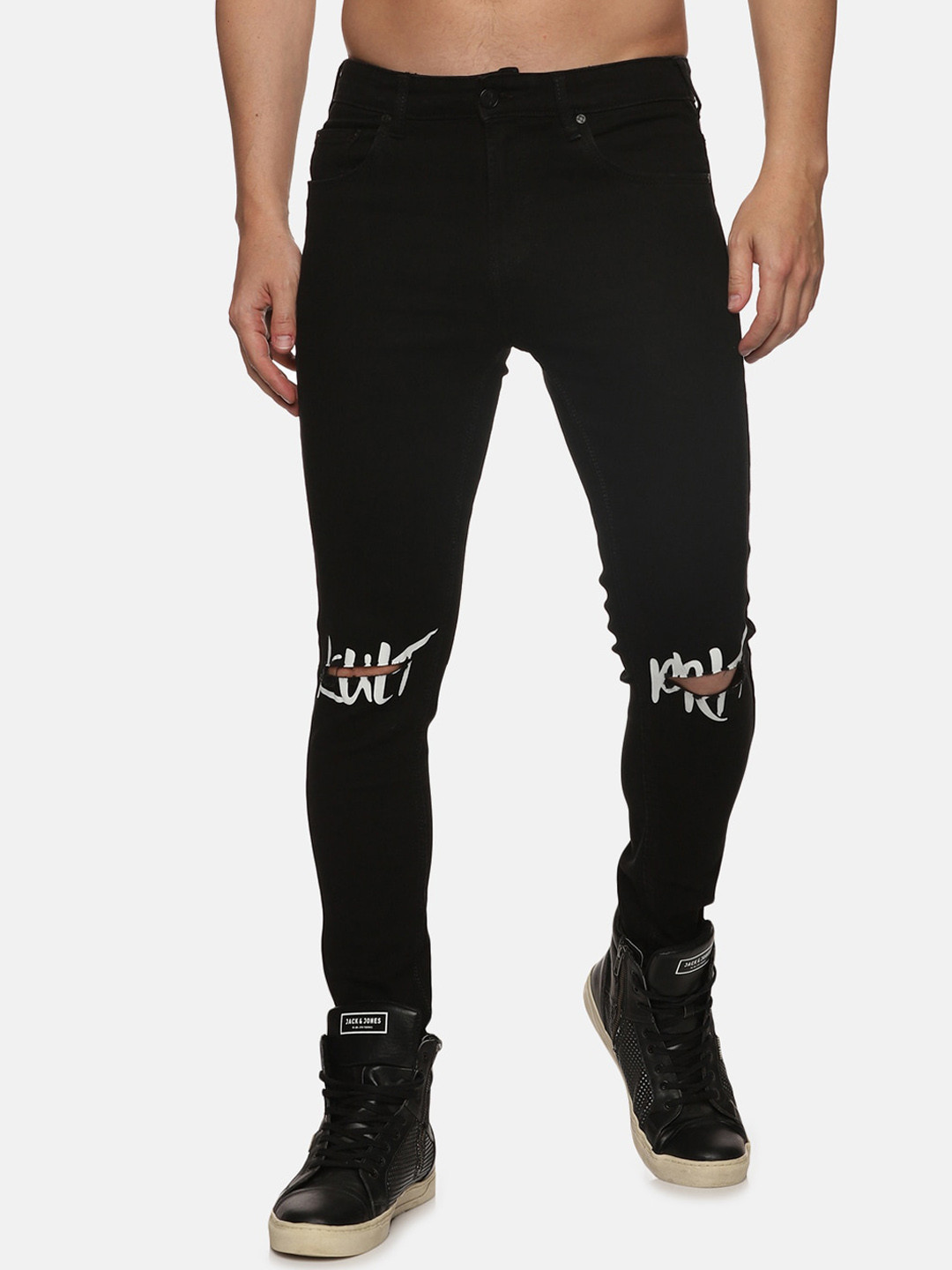 KULTPRIT Men Skin Tight Skinny Fit Slash Knee Stretchable Jeans
