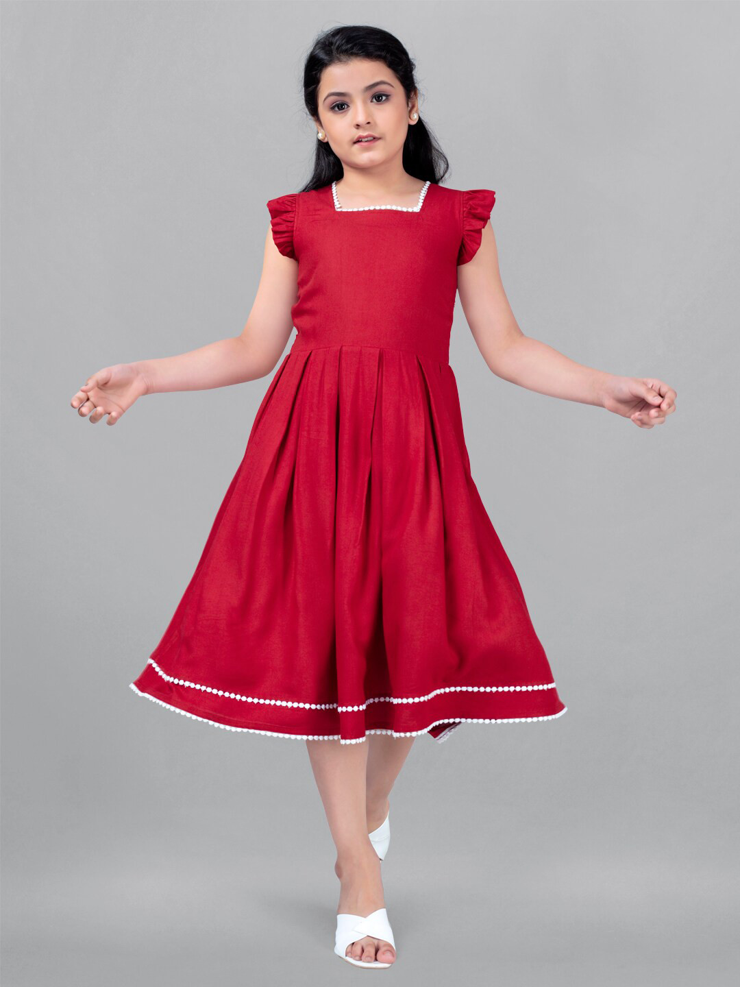 FASHION DREAM Square Neck Flutter Sleeves Midi Dress