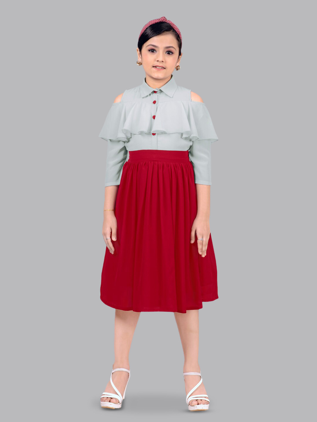 FASHION DREAM Colourblocked Georgette Fit & Flare Midi Dress