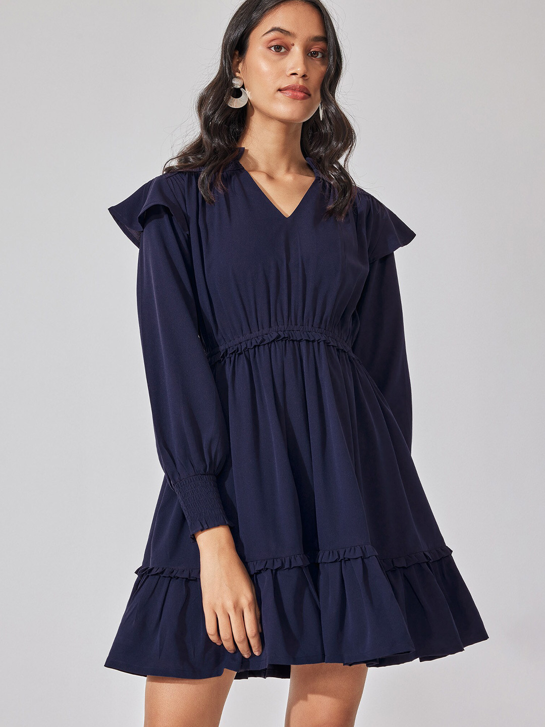 The Label Life V-Neck A-Line Gathered Fit & Flare Dress