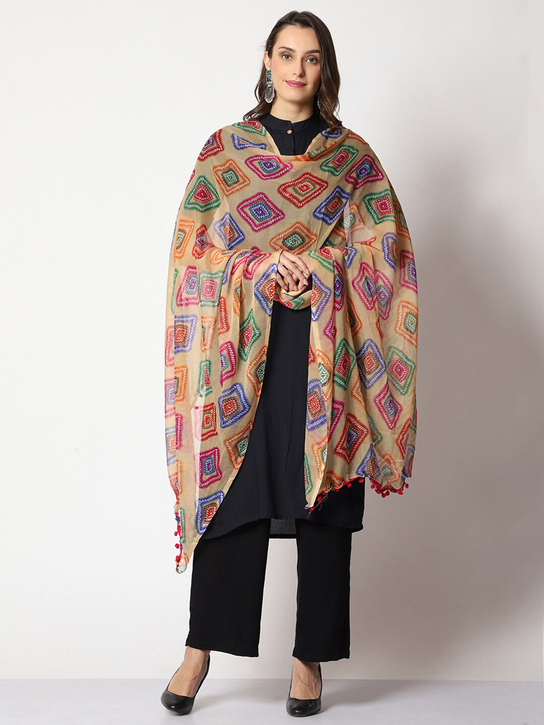 WEAVERS VILLA Geometric Printed Dupatta With Tasselled Border