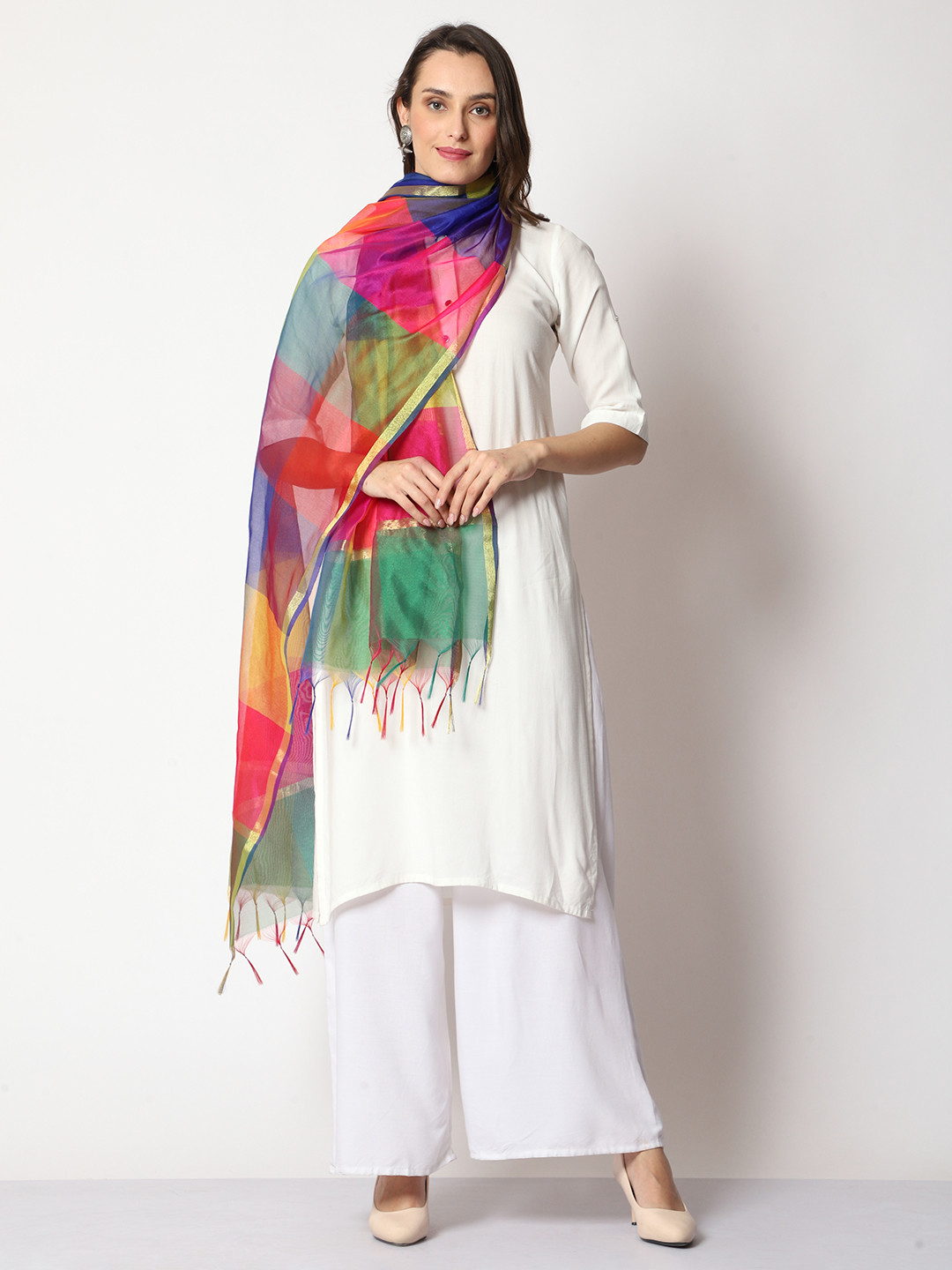 WEAVERS VILLA Striped Ikat Dupatta With Tasselled Border