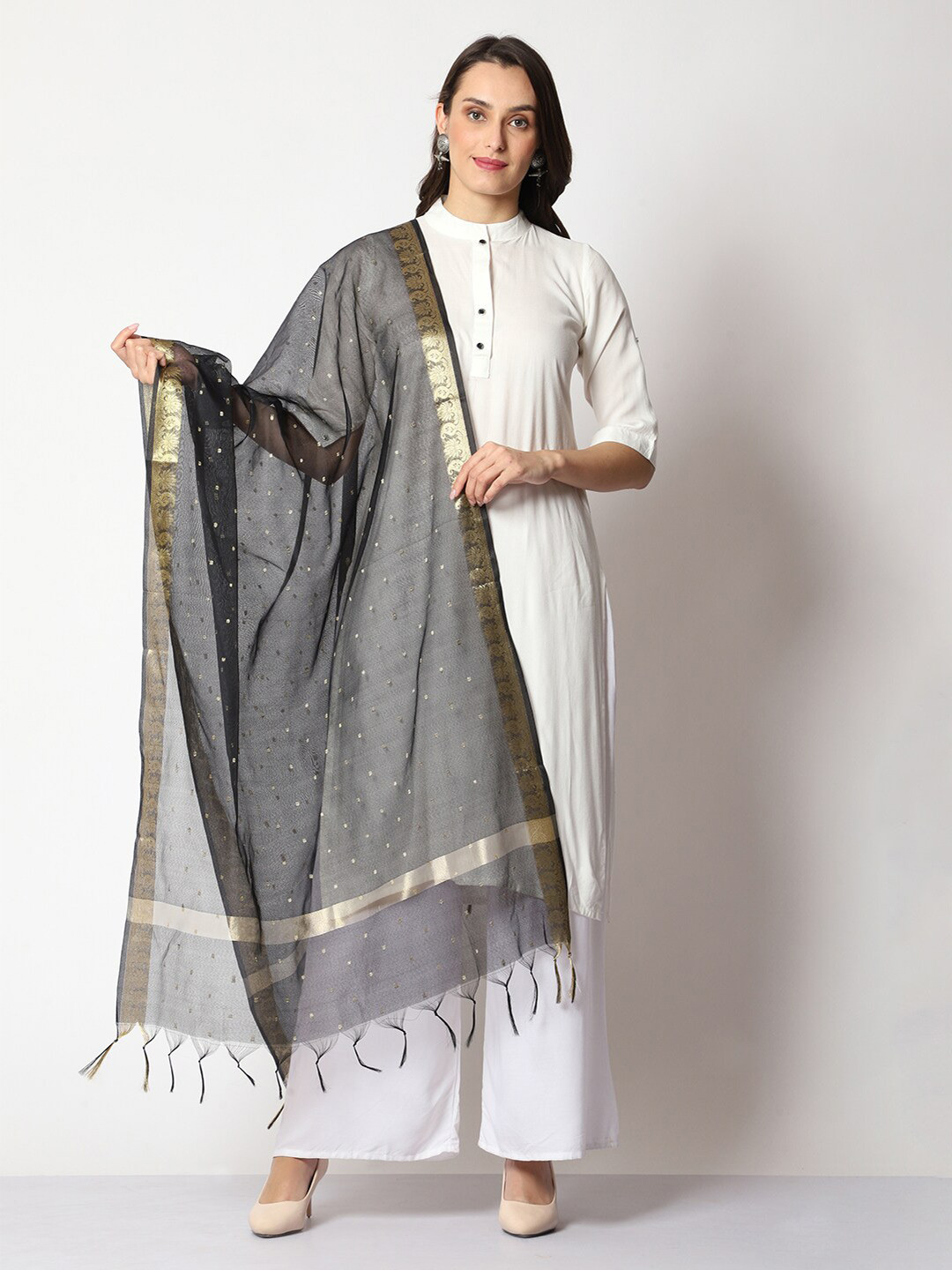 WEAVERS VILLA Woven Design Cotton Silk Dupatta With Zari