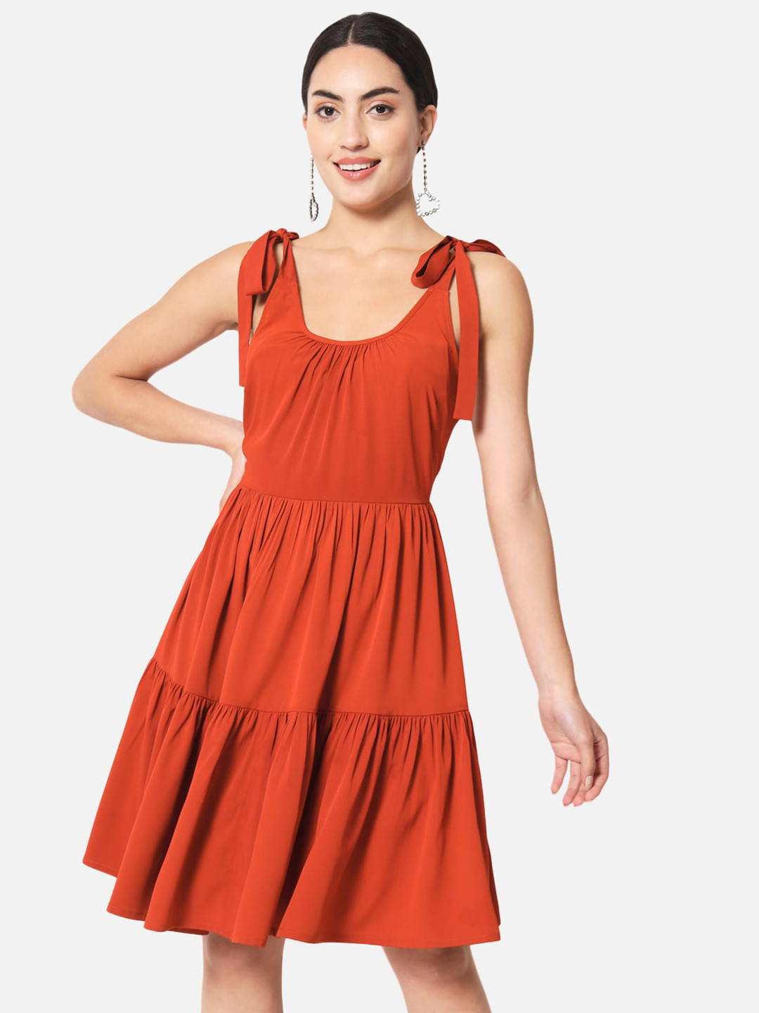 ALL WAYS YOU Shoulder Strap Tie-Up Tiered Fit & Flare Dress