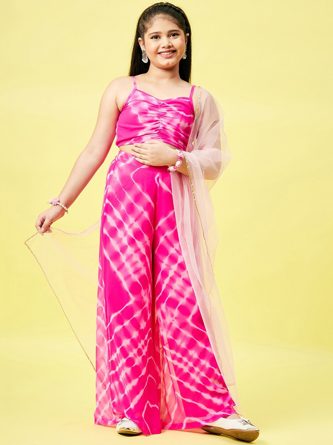 Stylo Bug Girls Pink Dyed Regular Top with Palazzos & With Dupatta