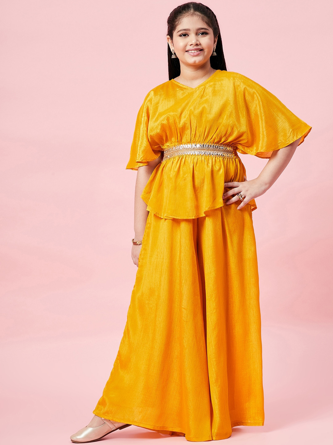 Stylo Bug Girls V-Neck Kaftan-Style Kurti With Palazzos