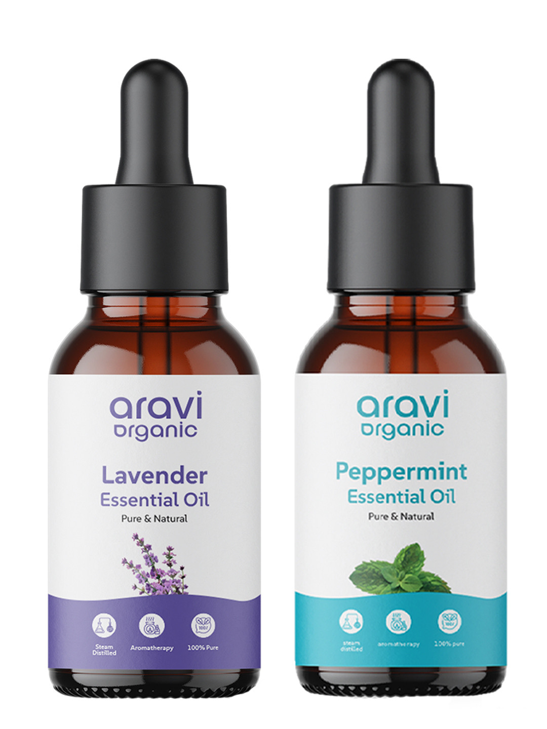 Aravi Organic Set of 100% Pure Lavender & Peppermint Essential Oil for Hair & Skin Care
