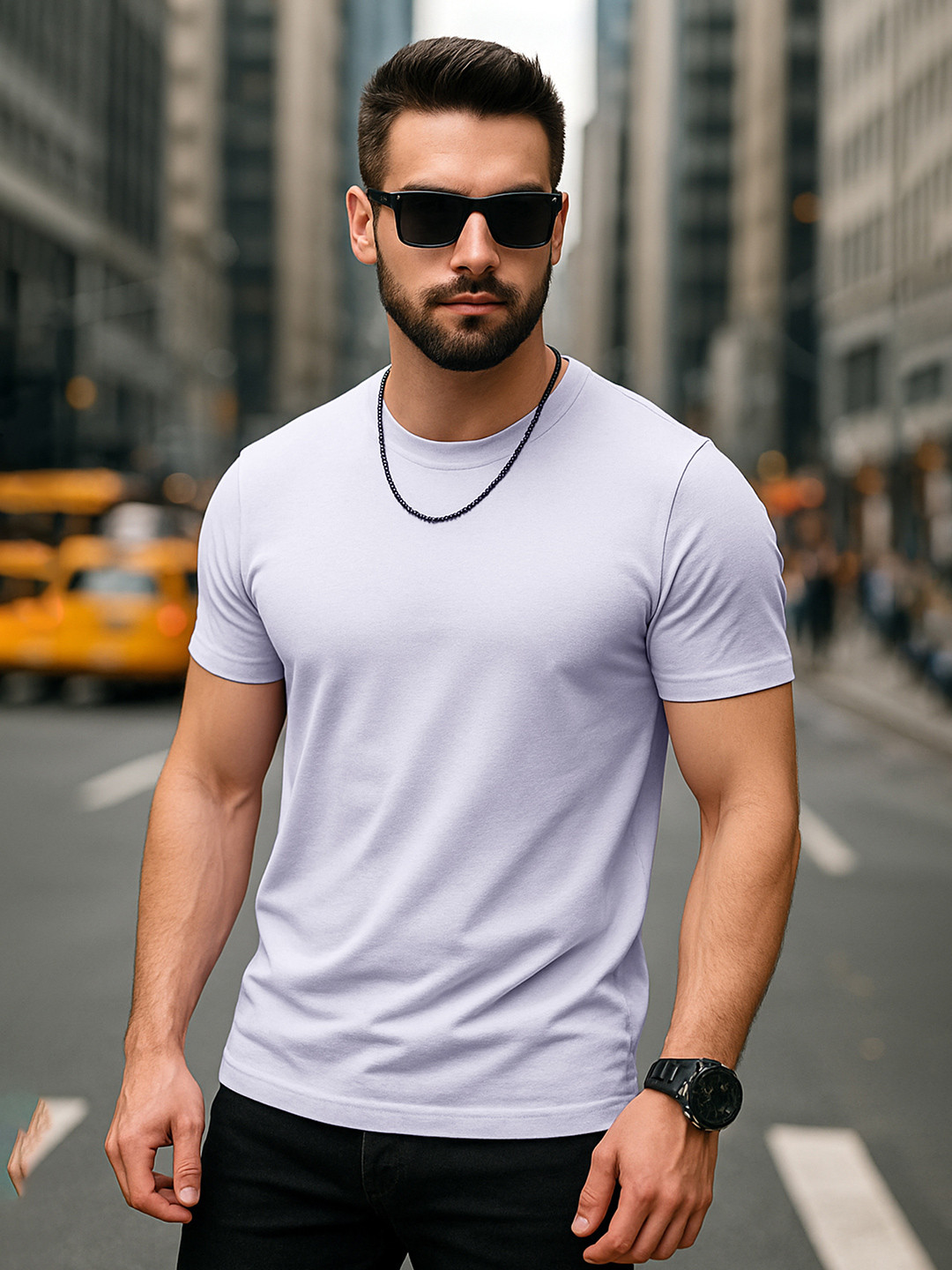 Lavender Round Neck Regular Fit Cotton T-shirt