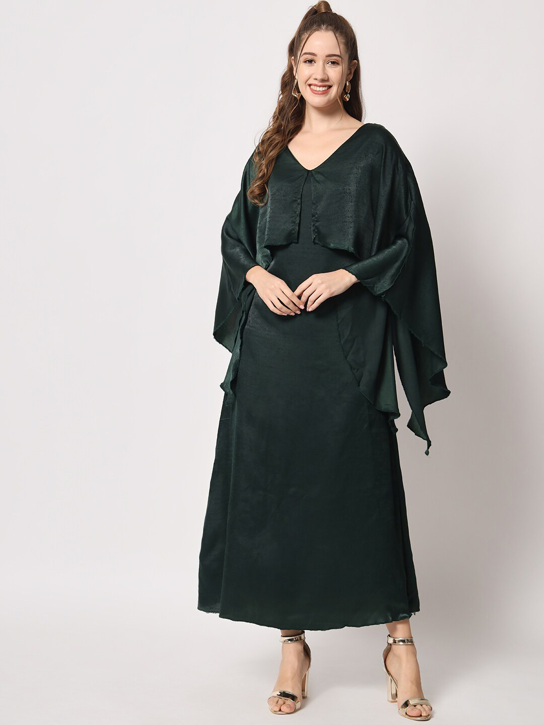 D 'VESH Cape Sleeve Satin Maxi Dress