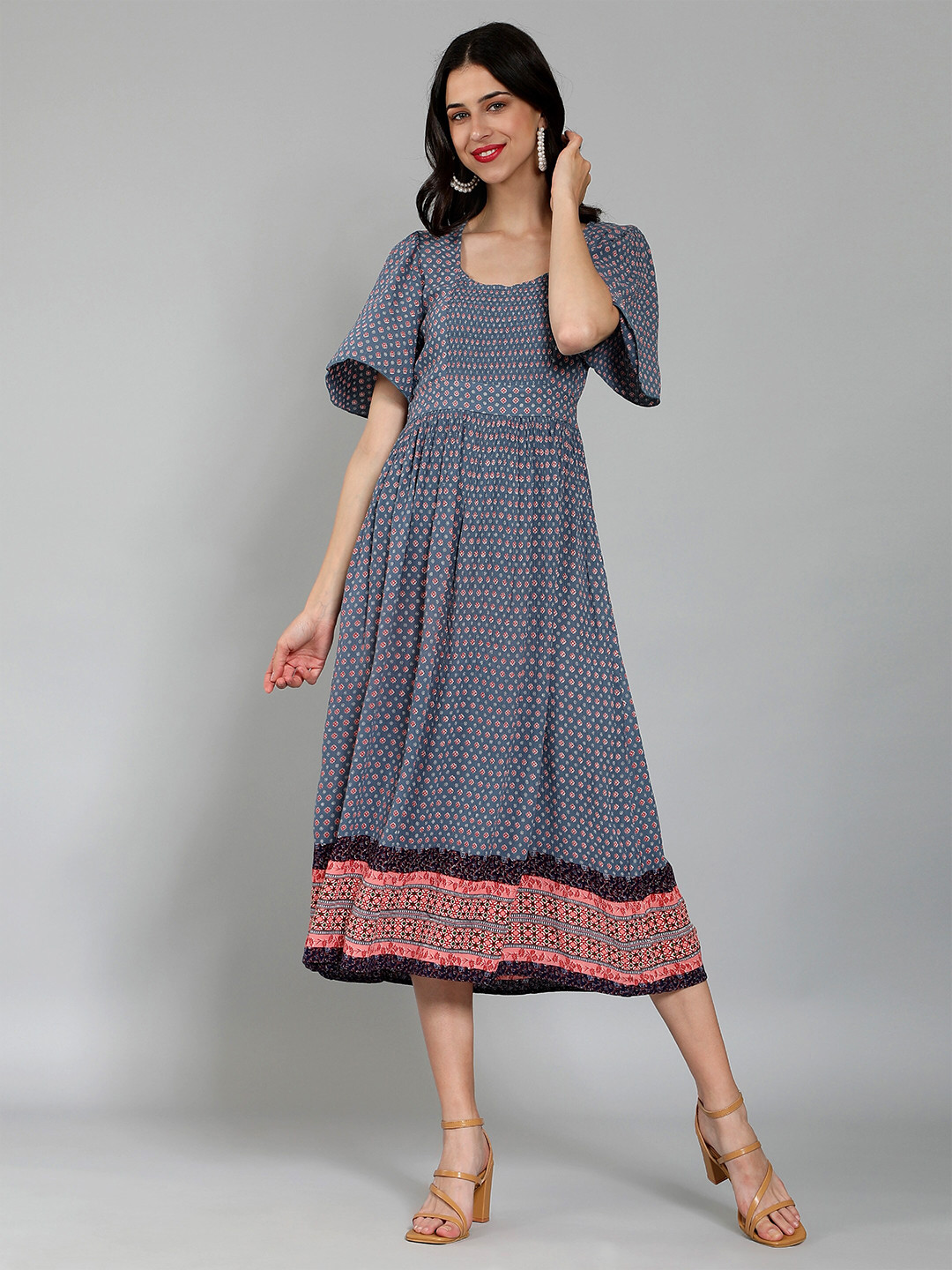 DEBONATELLA Floral Print A-Line Midi Dress