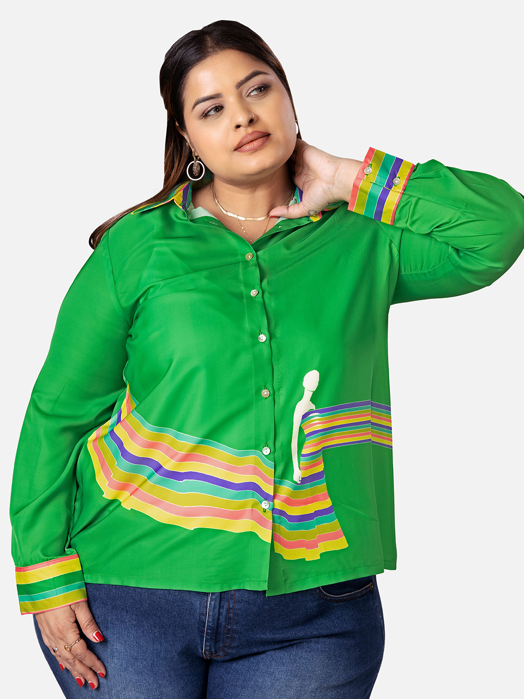 NEOFAA Plus Size Candy Striped Casual Shirt