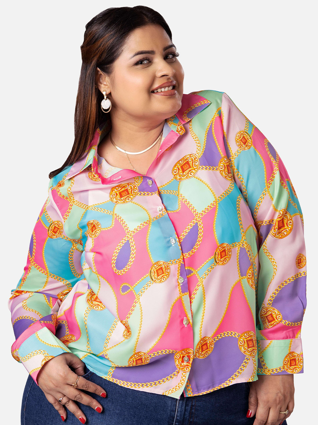 NEOFAA Plus Size Ethnic Mofits Printed Casual Shirt
