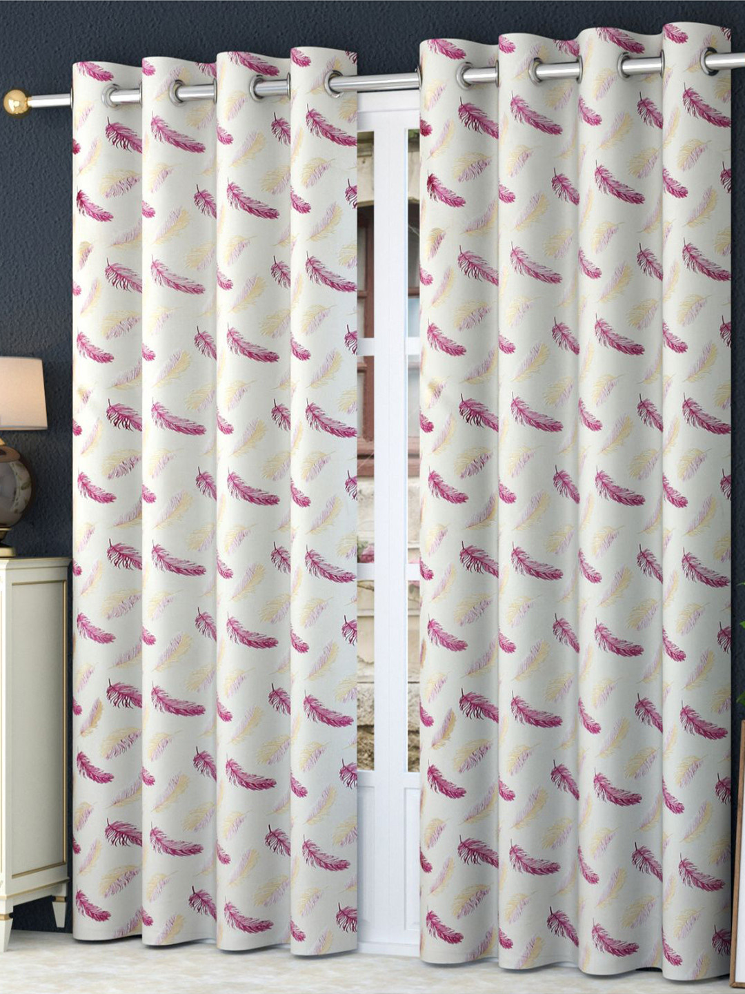Bajo's Beige & Purple 2 Pieces Quirky Printed Satin Door Curtains