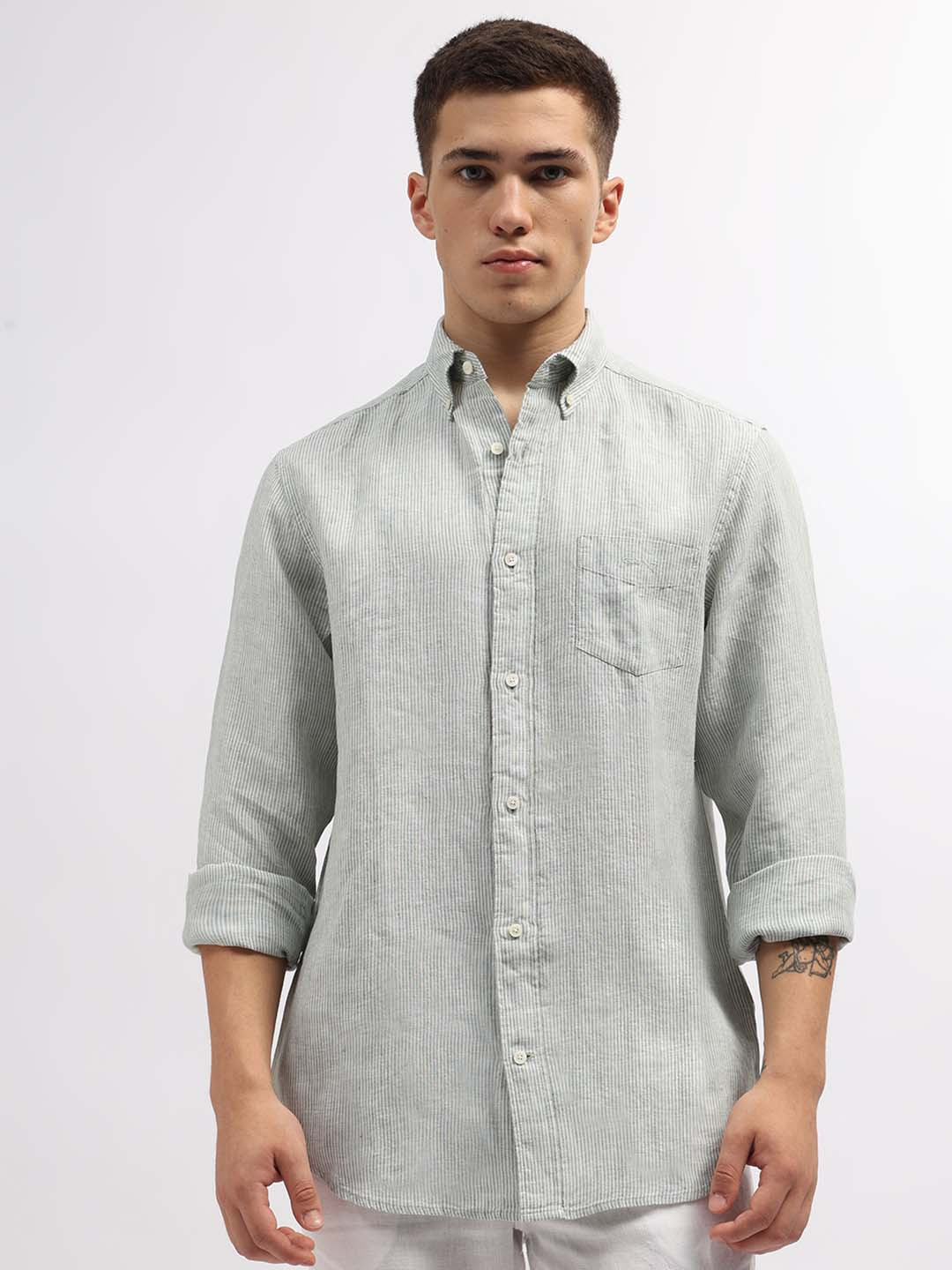 GANT Striped Button-Down Collar Linen Casual Shirt
