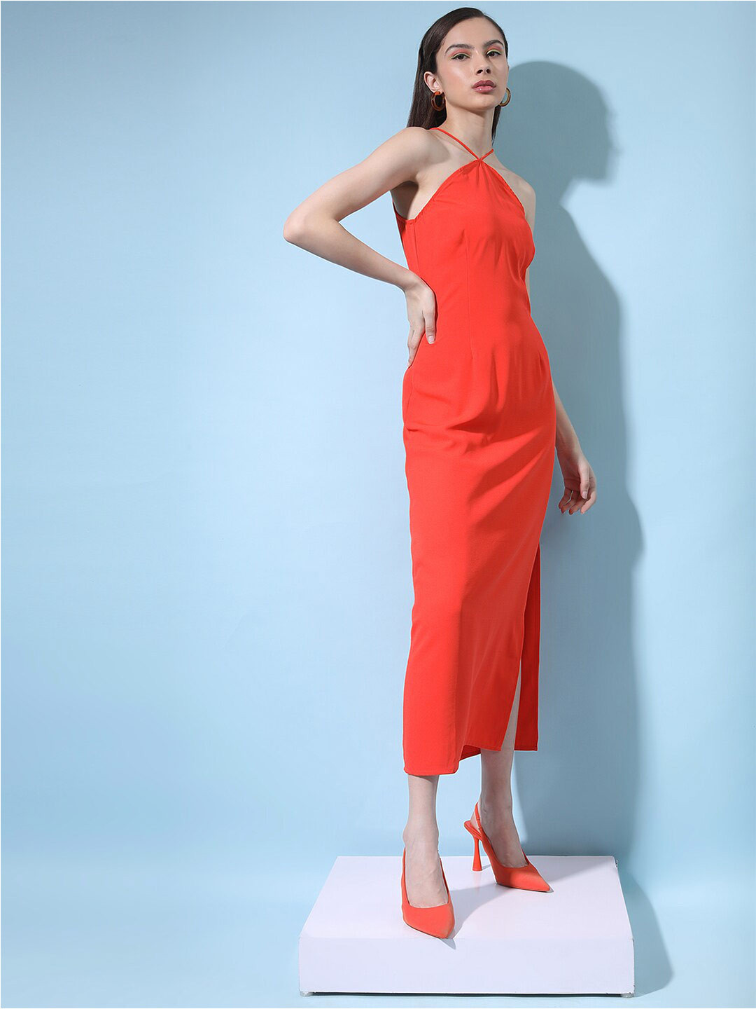 Tokyo Talkies Stylized Halter Neck Sheath Midi Dress