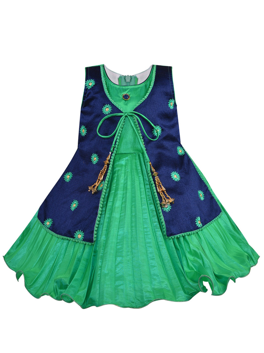 Wish Karo Floral Embroidered Layered Satin Fit & Flare Dress