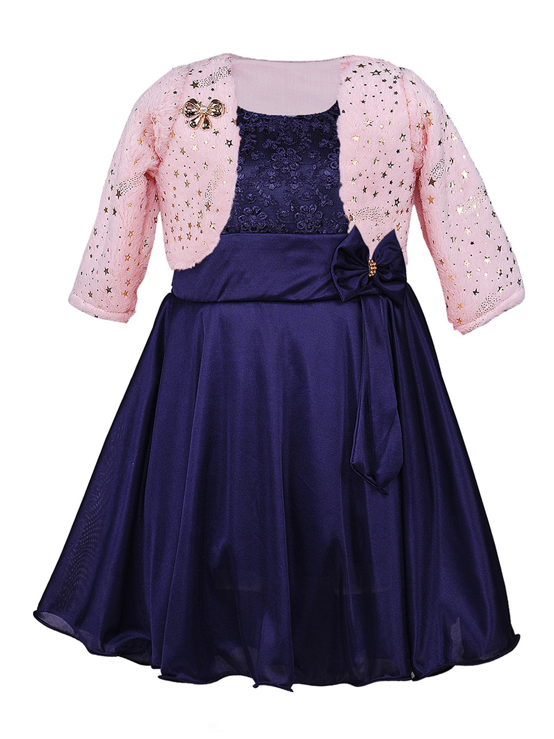 Wish Karo Round Neck Bow Detailed Satin Fit & Flare Dress