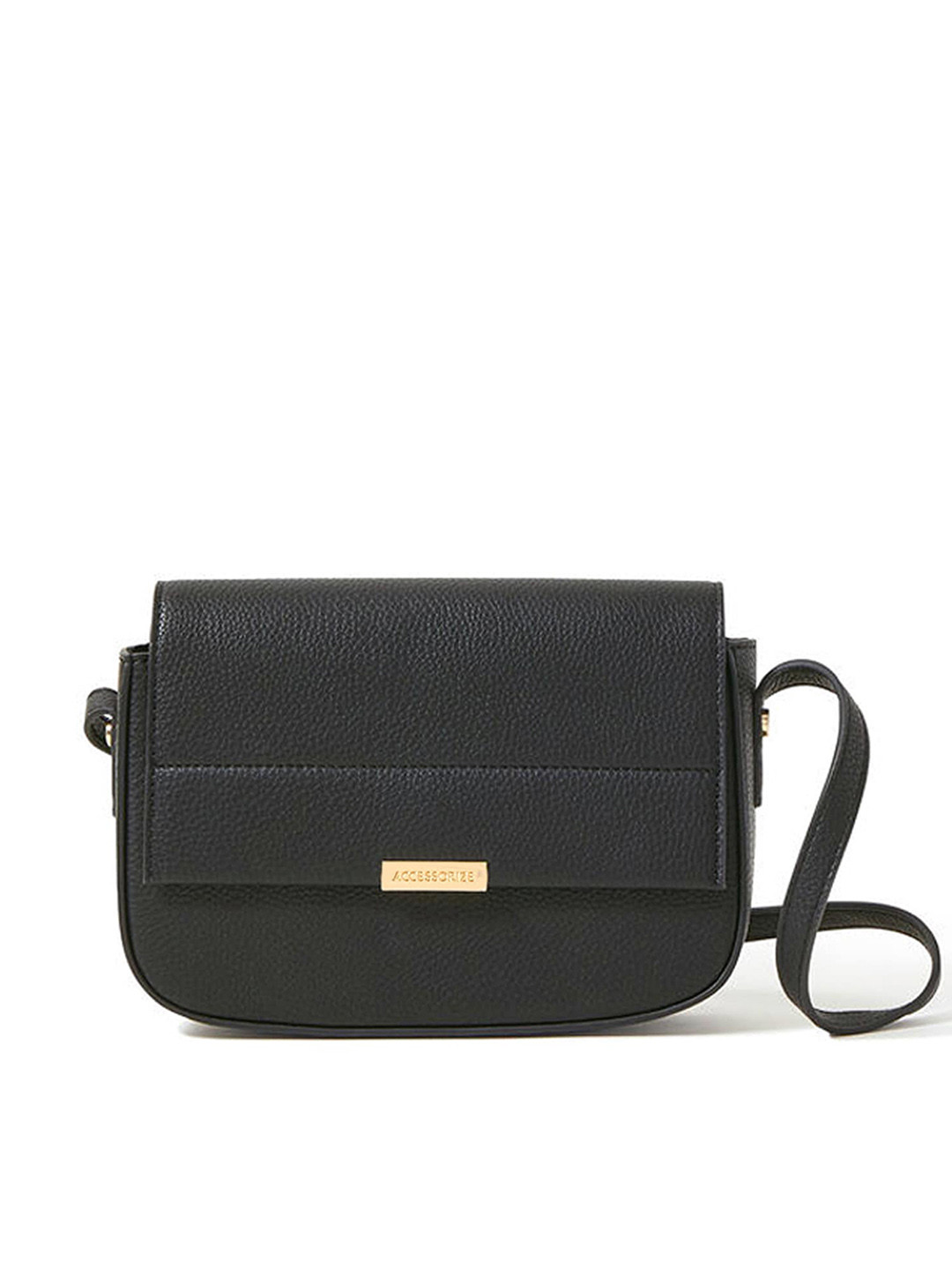 Accessorize London Women's Faux Leather Black Straight flap saddle cross-body bag
