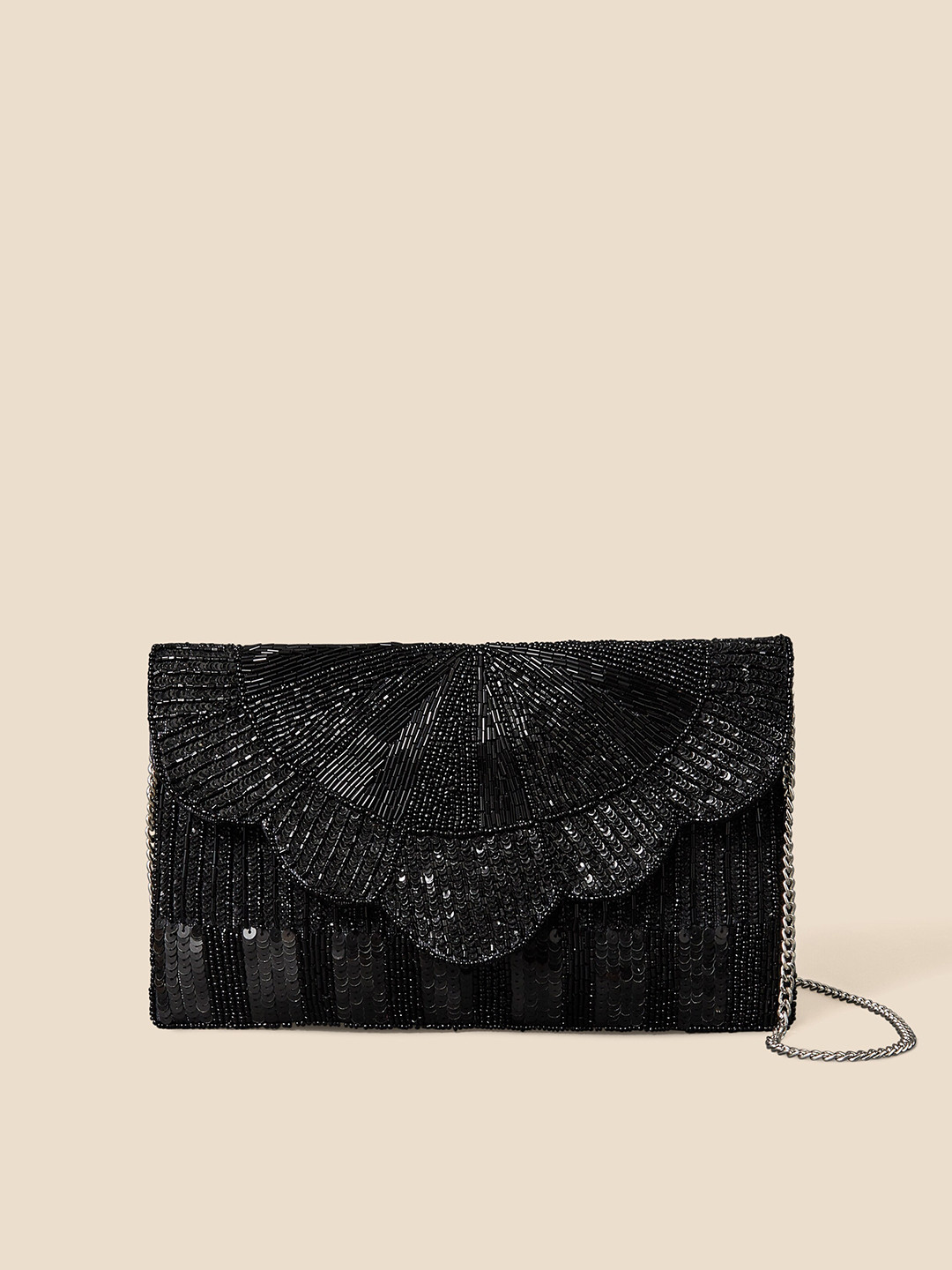 Accessorize London Women's Black Beaded Scallop Clutch
