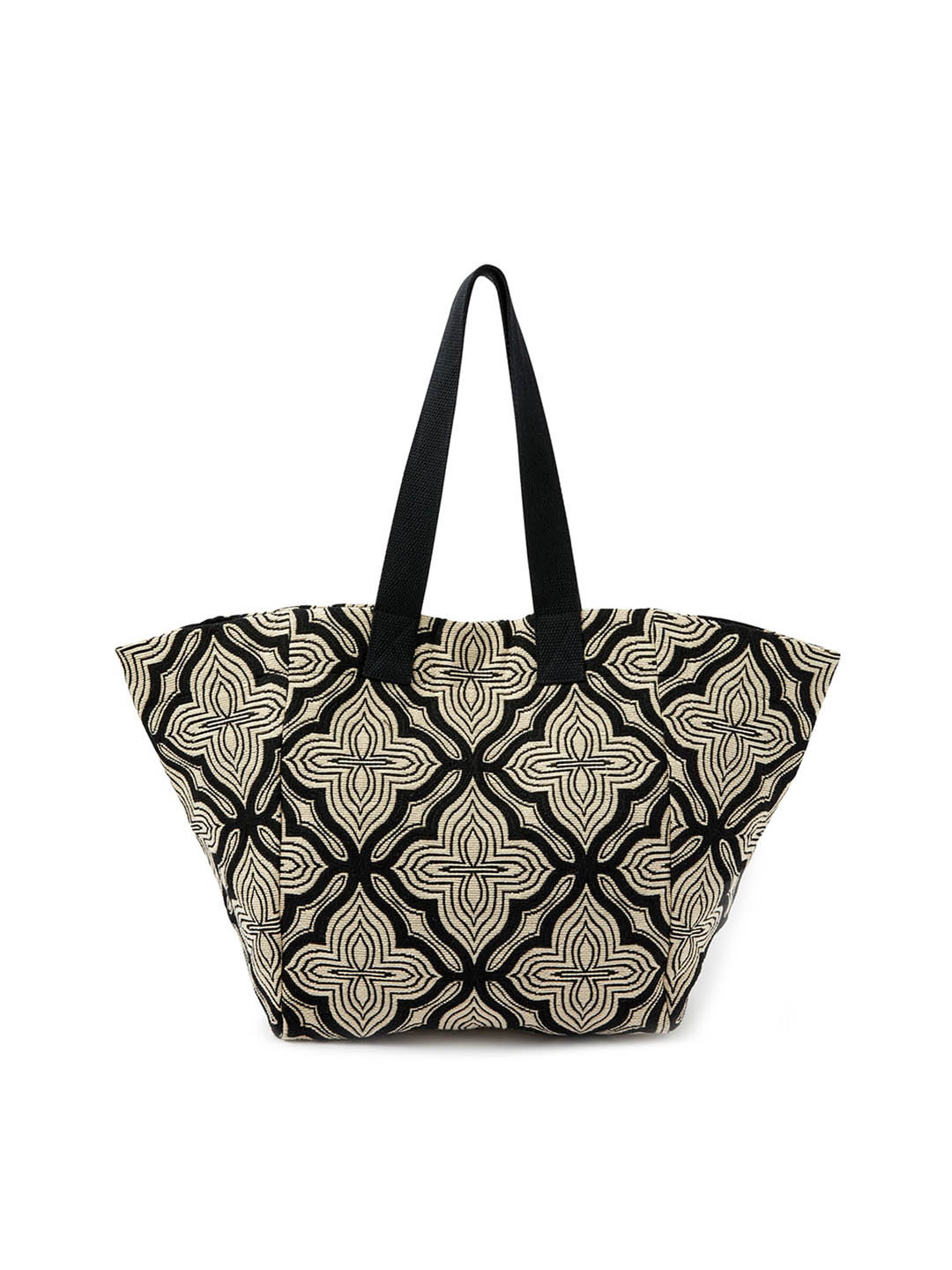 Accessorize London Women's Faux Leather Black & White Geo Woven Tote Bag