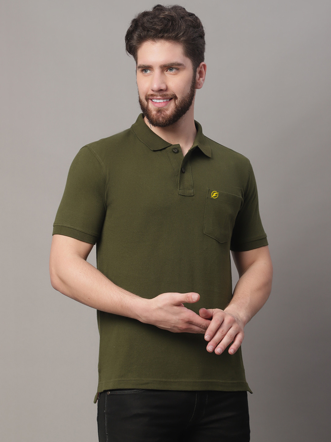 Friskers Men Polo Collar Short Sleeves Pocket T-shirt