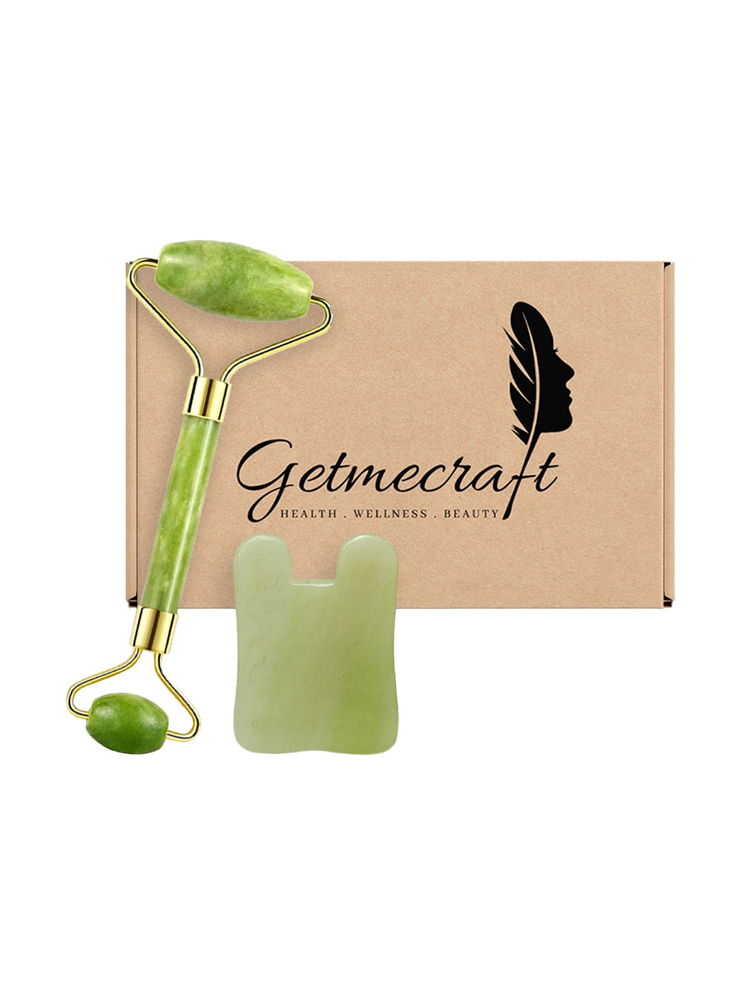 Getmecraft Set of Jade Face Roller & Rabbit Ear Shape Gua Sha Massage Tool